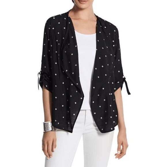 Chicos Dot-Print Jacket Black White Polka Dot, Chico's Size 2 /Medium, MP $110 - Picture 1 of 10